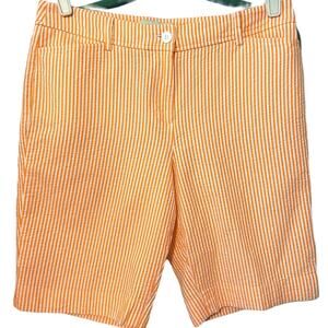 Talbots Shorts Size 10 Seersucker Orange & White Striped Bermuda Length NWOT